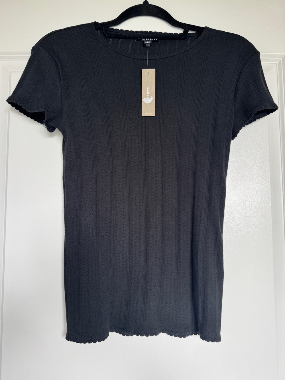 NWT J. CREW Women's Pointelle short-sleeve T-shirt black size small 100% cotton